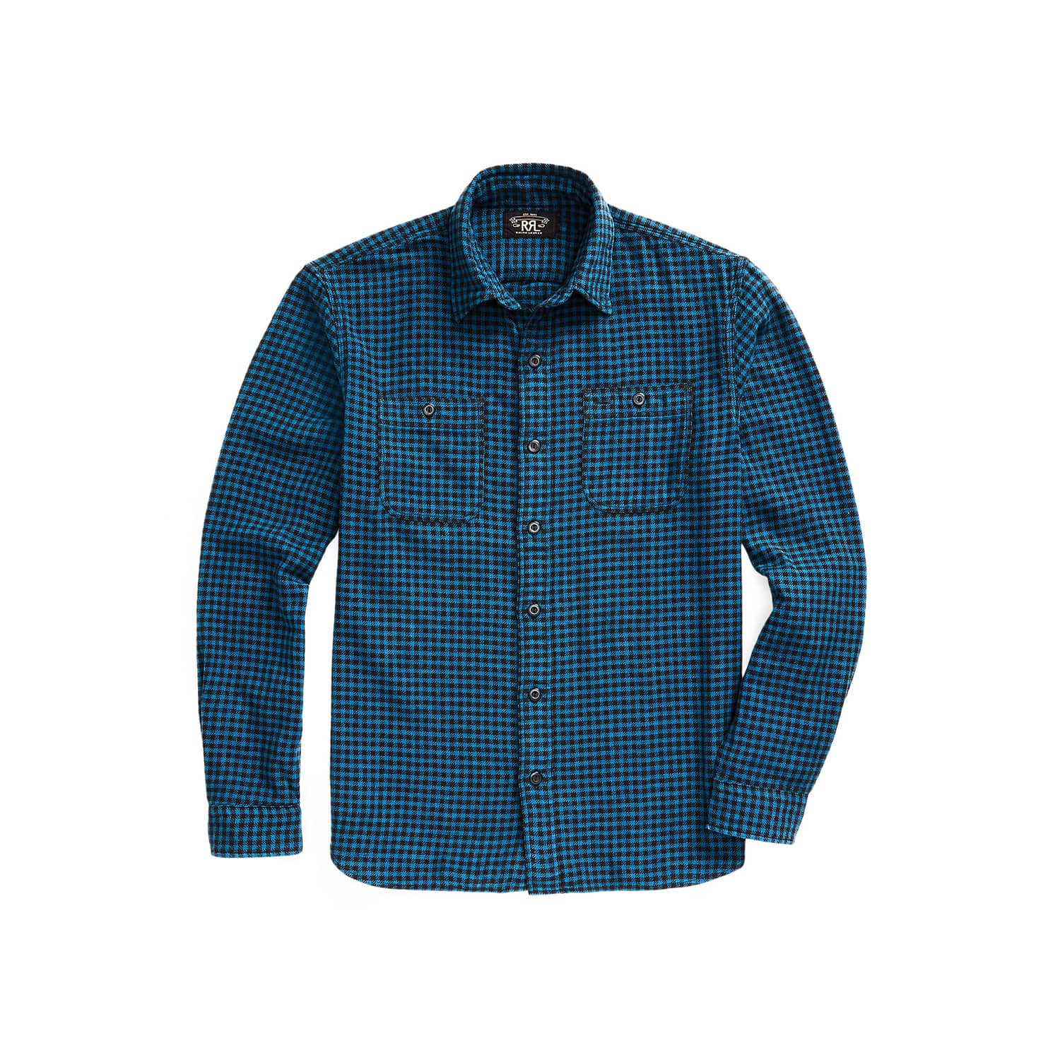 Checked Indigo Cotton-Linen Workshirt Blue/Sulphur Black FINAL SALE