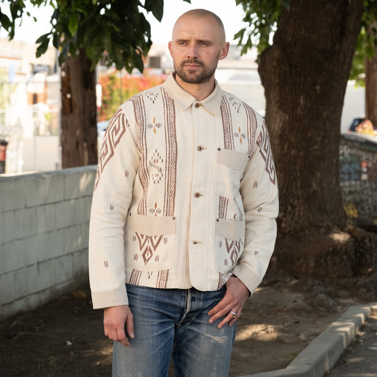 RRL Linen-Cotton Shirt Jacket Stone Multi