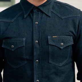 Iron Heart IHSH-352-BLU 10oz Selvedge Denim Western Shirt Indigo Overdyed Blue