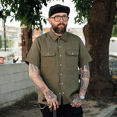 Iron Heart IHSH-286-OLV Ripstop Short Sleeved Mechanic Shirt Olive