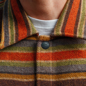 RRL Striped Wool Workshirt Sweater Brown Stripe Multi FINAL SALE