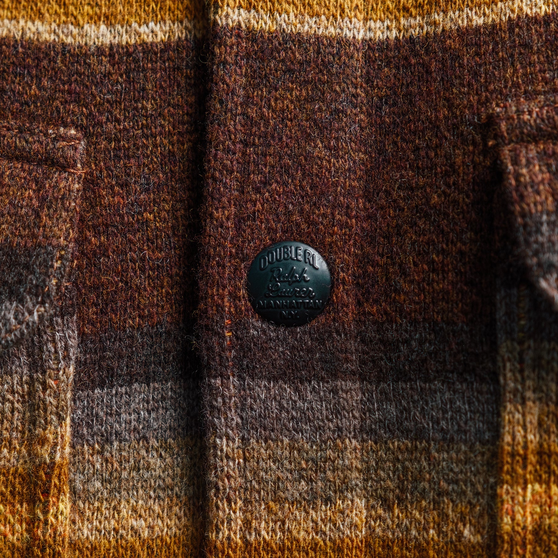 RRL Striped Wool Workshirt Sweater Brown Stripe Multi FINAL SALE