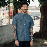 Iron Heart IHSH-285-IND 5.5oz Selvedge Chambray Short Sleeve Work Shirt Indigo