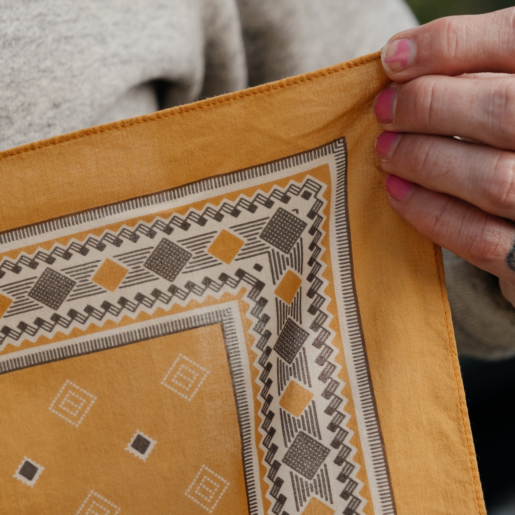 RRL Cotton Diamond Bandana Golden Tan Cream Brown