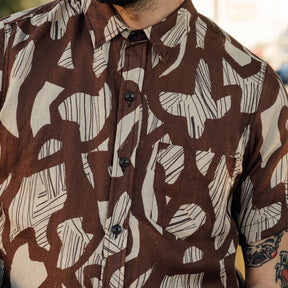 Rogue Territory Linen Oxford Shirt Brown Shapes FINAL SALE