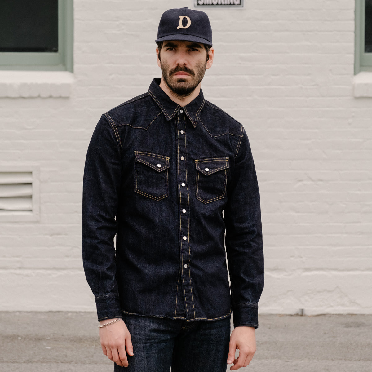 The Flat Head FN-SDW-001L 10oz Denim Western Shirt Blue