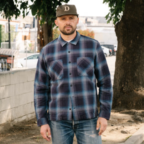 RRL Plaid Jaspé Twill Camp Workshirt Black/ Blue