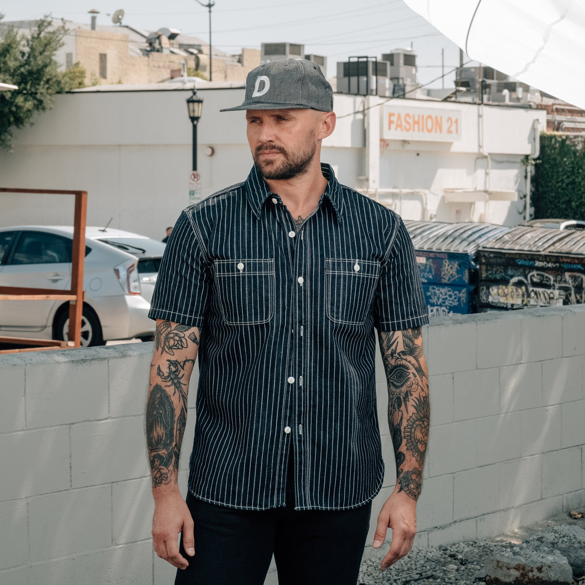 The Flat Head FN-SDK-702S 10oz Denim Wabash Short Sleeve
