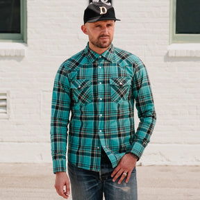 Iron Heart IHSH-355-GRN 5oz Selvedge Madras Check Western Shirt Green