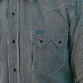 Iron Heart IHSH-365-IND 8oz Herringbone Hickory Stripe Sawtooth Western Shirt Indigo