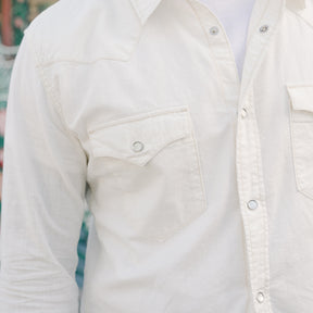 The Flat Head FN-SCW-003L Chambray Western Shirt White