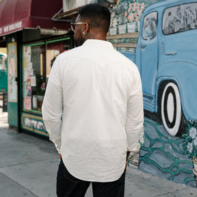 The Flat Head FN-SCW-003L Chambray Western Shirt White