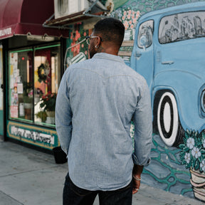 The Flat Head FN-SCW-003L Chambray Western Shirt Blue