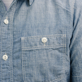 The Flat Head FN-SCK-010S Chambray Short Sleeve Work Shirt Blue