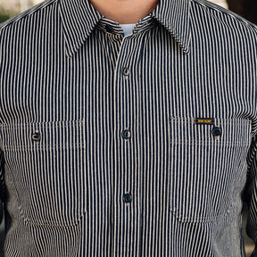 Iron Heart IHSH-274-IND 12oz Hickory Stripe Work Shirt Indigo