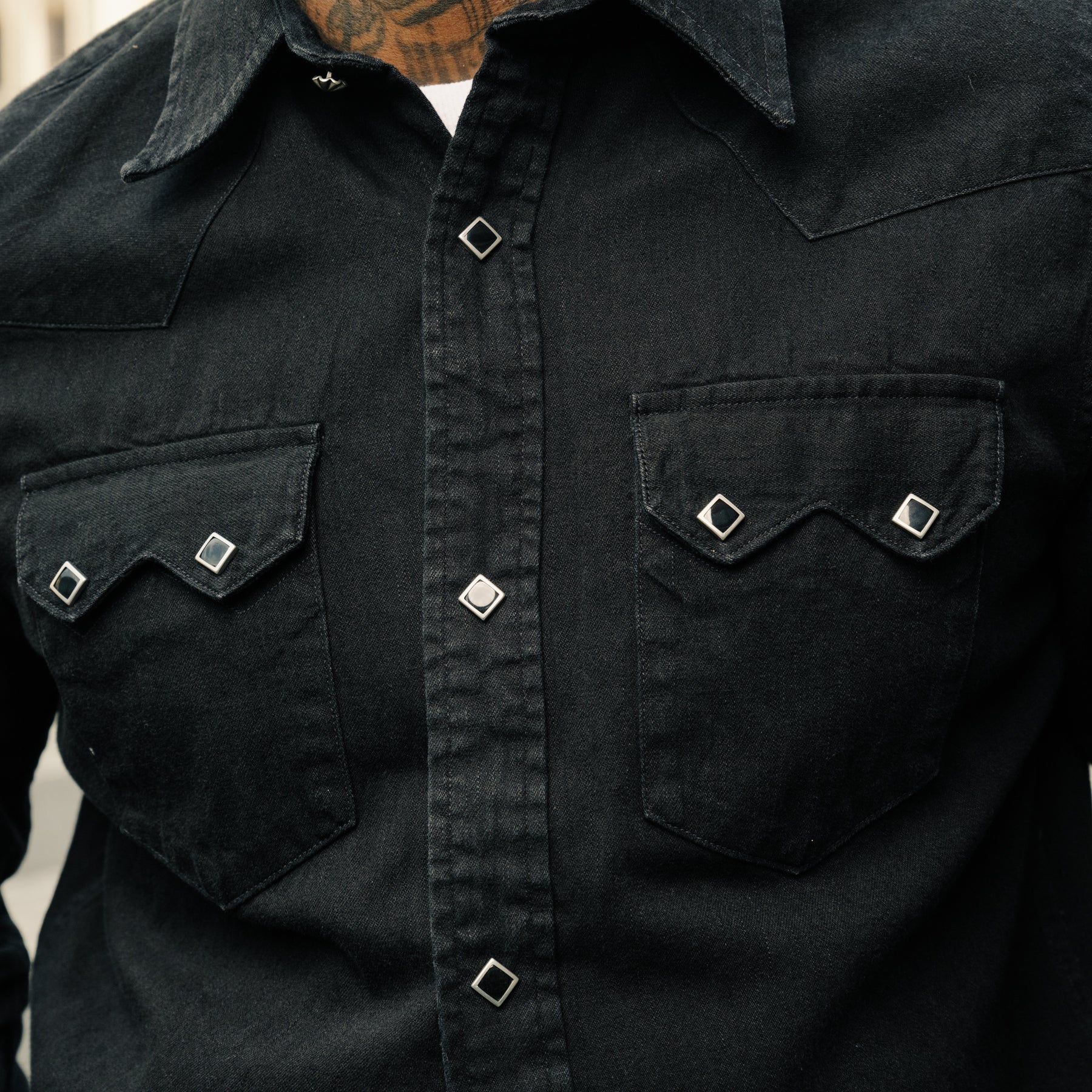 RRL Slim Fit Denim Western Shirt Black