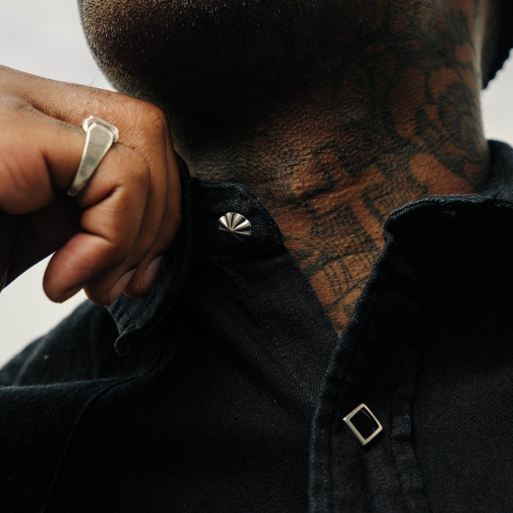 RRL Slim Fit Denim Western Shirt Black
