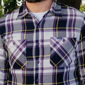 Iron Heart IHSH-382-PUR 9oz Selvedge American Check Work Shirt Purple FINAL SALE