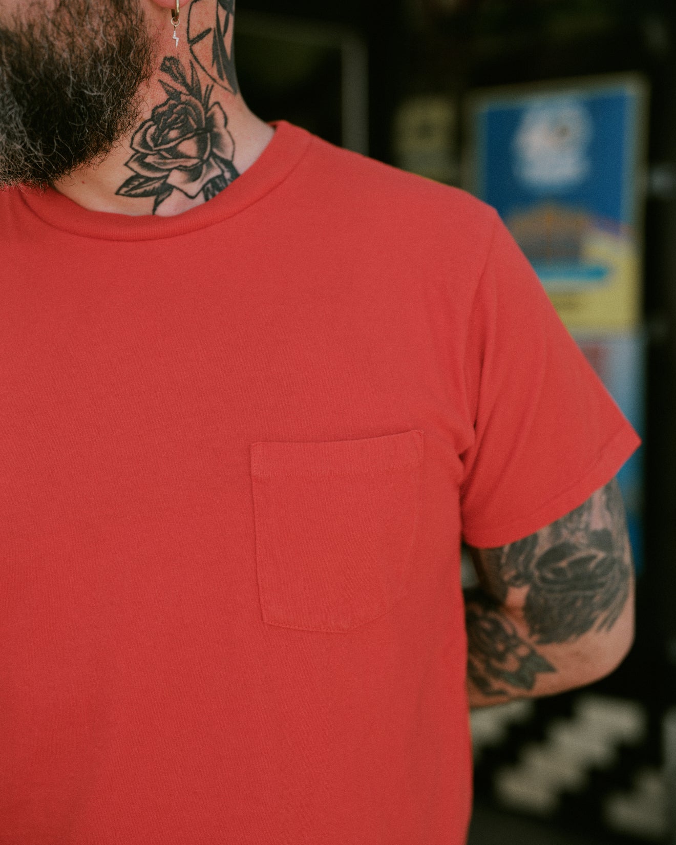 Schaeffer's Garment Hotel Ringspun 40s Pocket Tee Sunburst Red