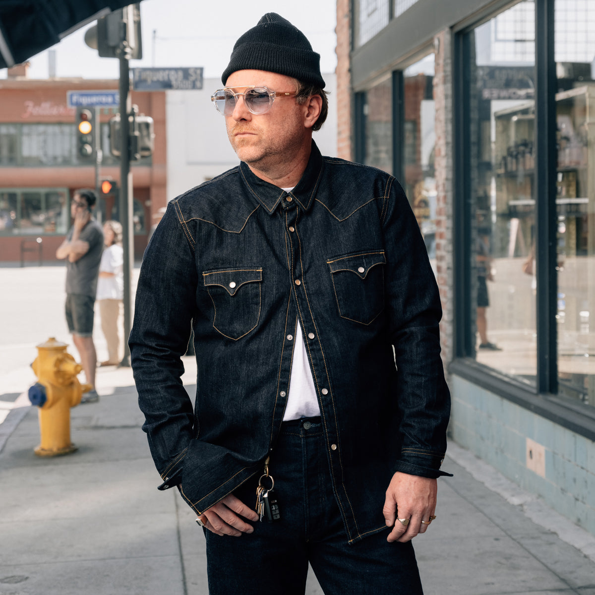 The Flat Head FN-SDW-002L 10oz Denim Western Shirt Indigo