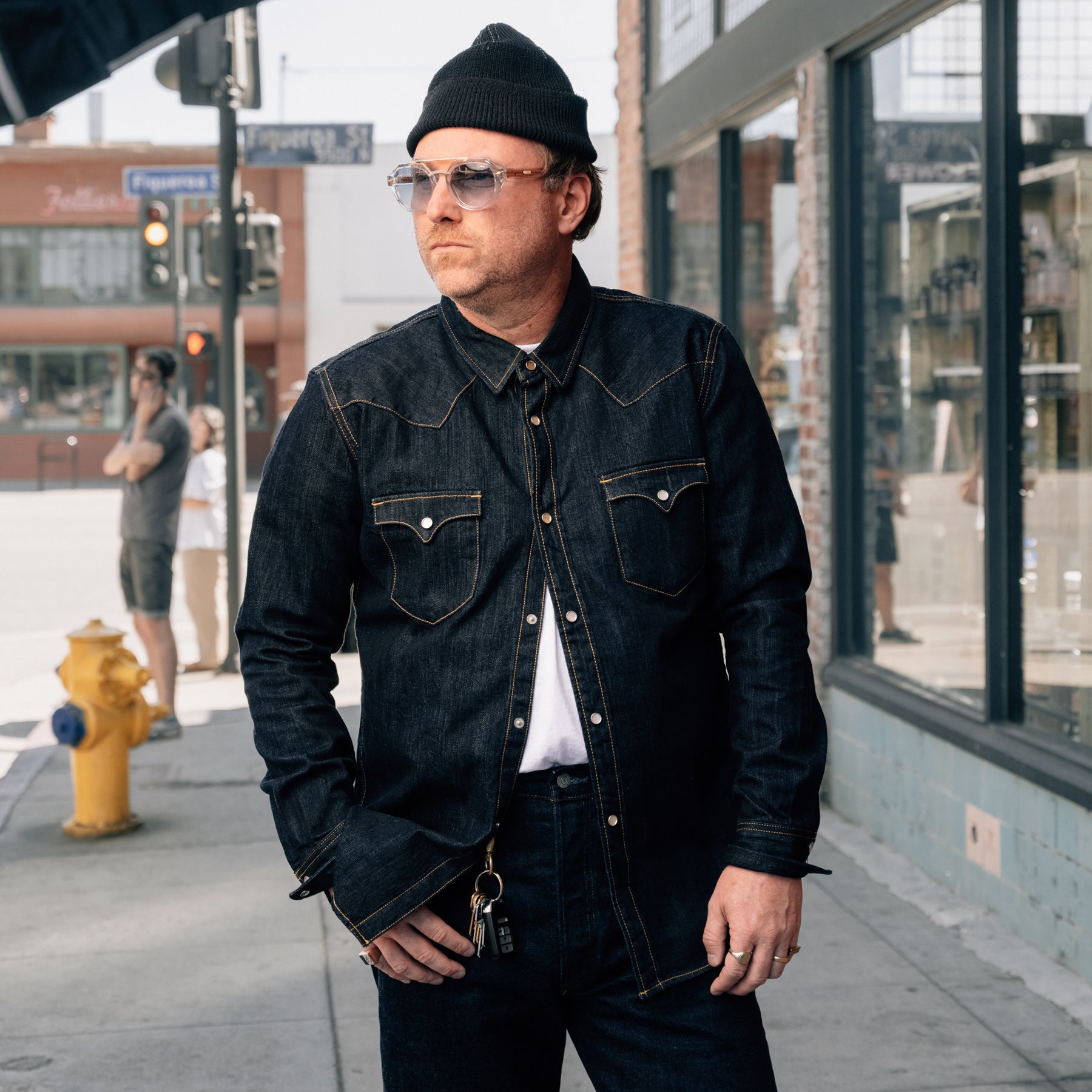 The Flat Head FN-SDW-002L 10oz Denim Western Shirt Indigo