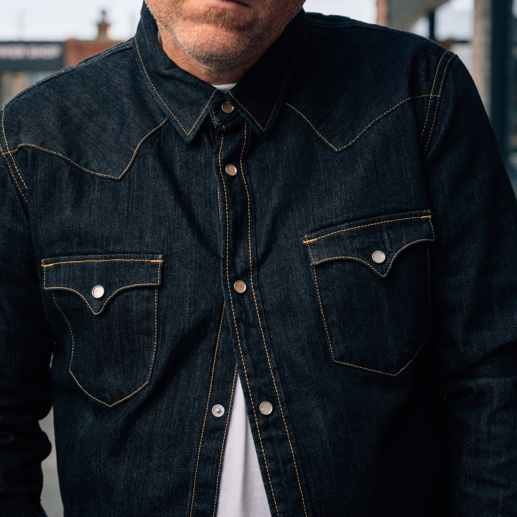 The Flat Head FN-SDW-002L 10oz Denim Western Shirt Indigo