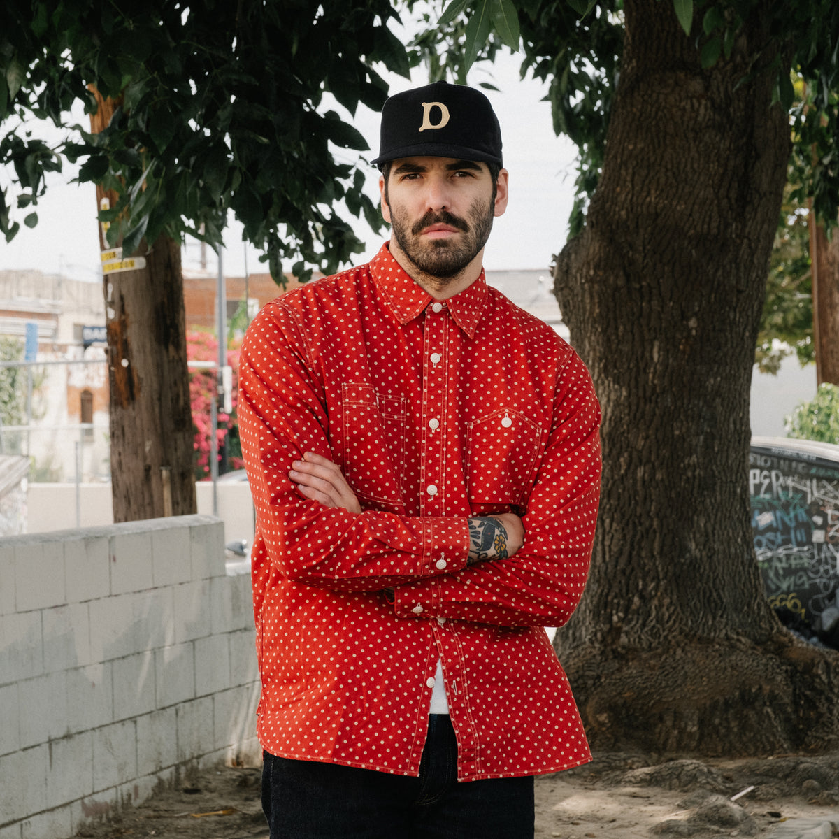 Polka-Dot Woven Workshirt Red/Cream
