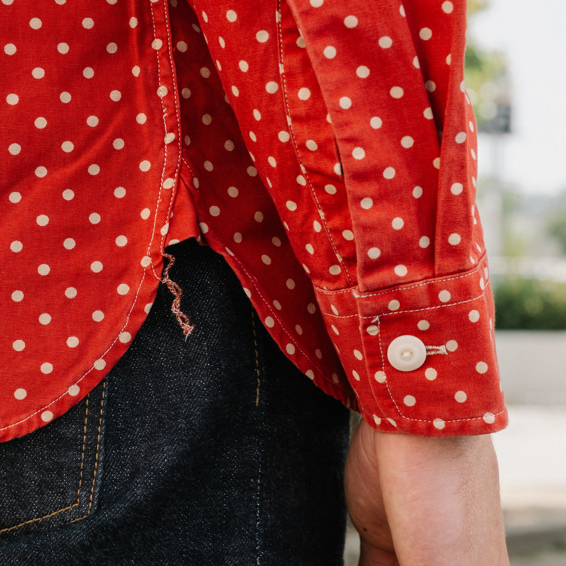 Long Sleeved Polka Dot T-Shirt with Red Heart in Navy/White