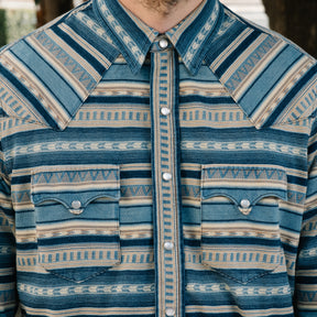 Slim Fit Indigo Jacquard Western Shirt Indigo/Cream