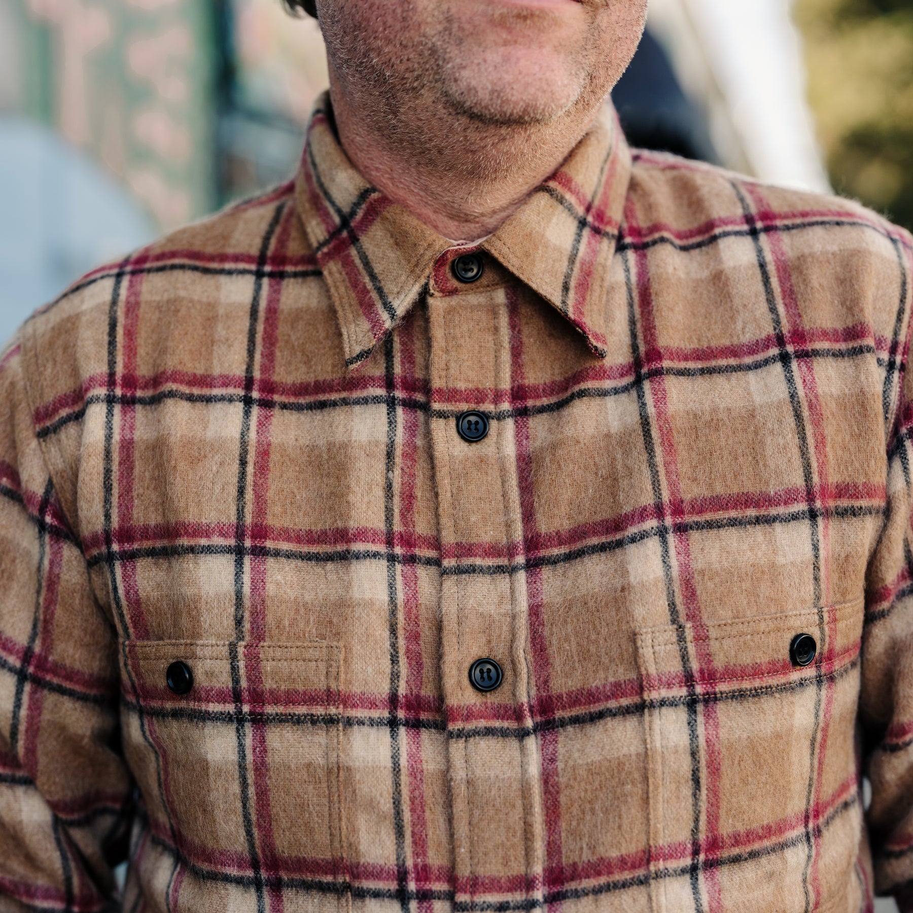 Full Count 4096 Wool Shaggy Check Work Shirt Beige