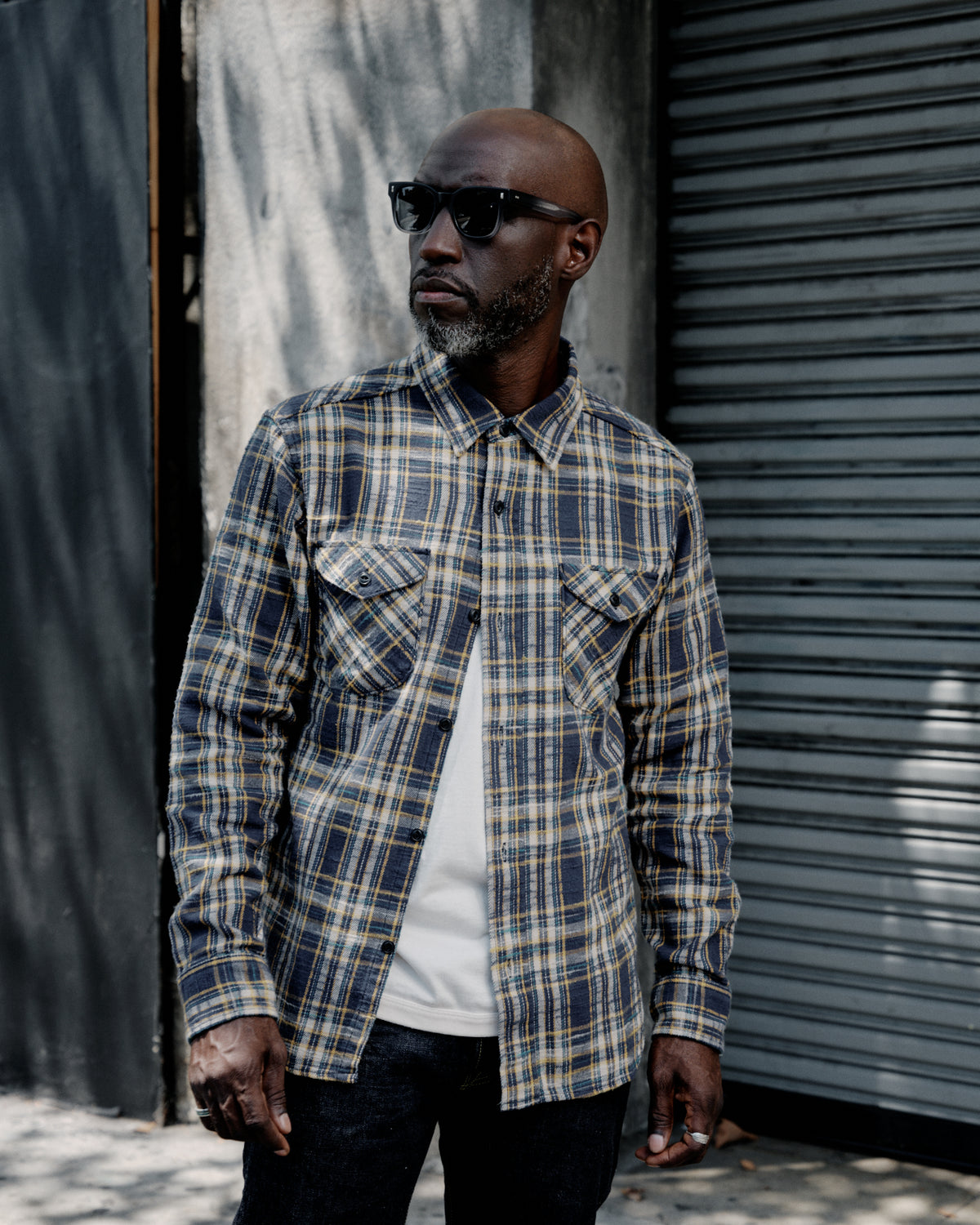 UES 502655 Slubby Flannel Shirt Navy