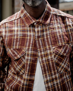 UES 502655 Slubby Flannel Shirt Brown