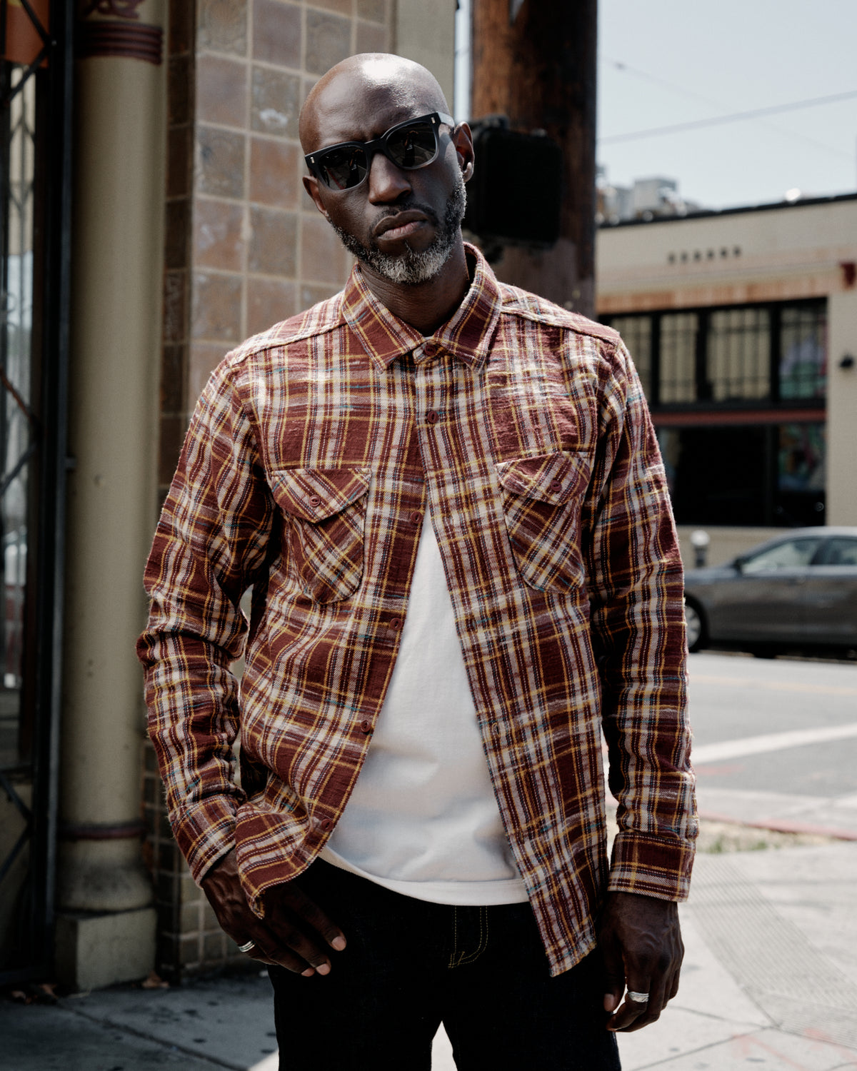 UES 502655 Slubby Flannel Shirt Brown