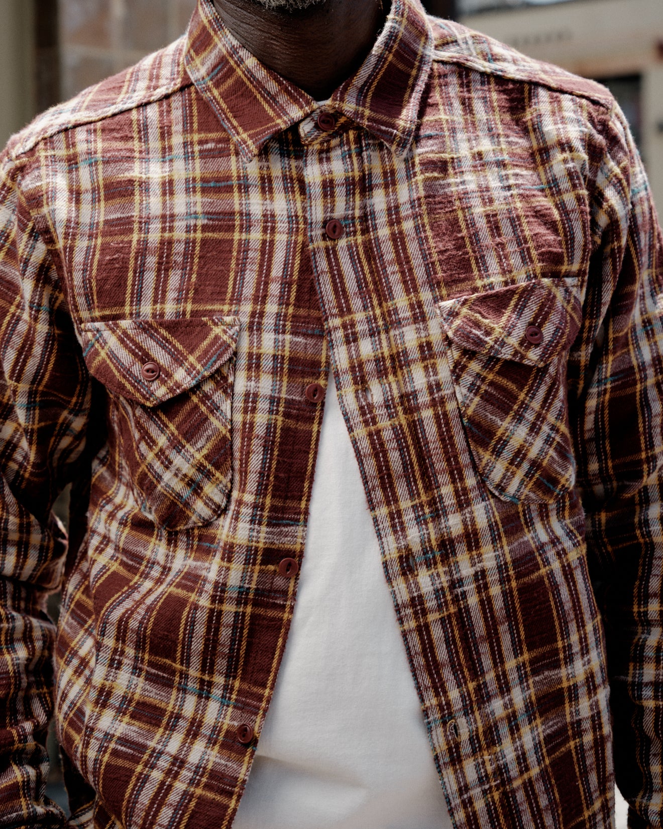 UES 502655 Slubby Flannel Shirt Brown