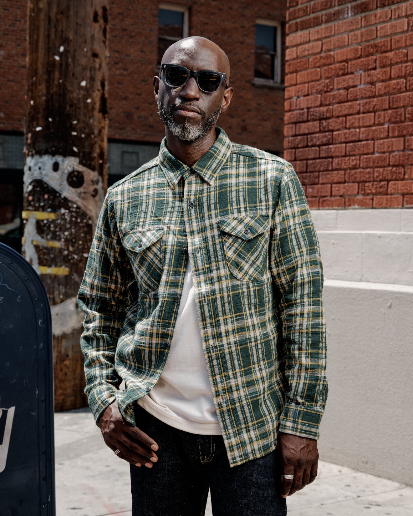 UES 502655 Slubby Flannel Shirt Green