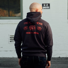 The Flat Head Sweatshirt Hoodie Brushed Lining Made in Japan Light Black Print