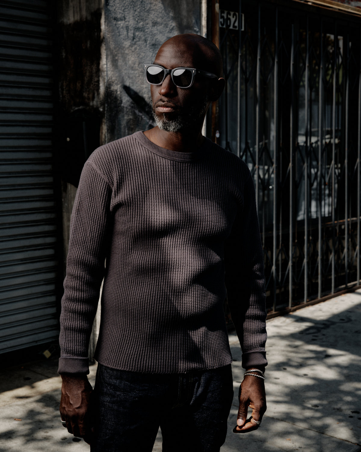UES 60BW Big Waffle T-Shirt Steel Gray