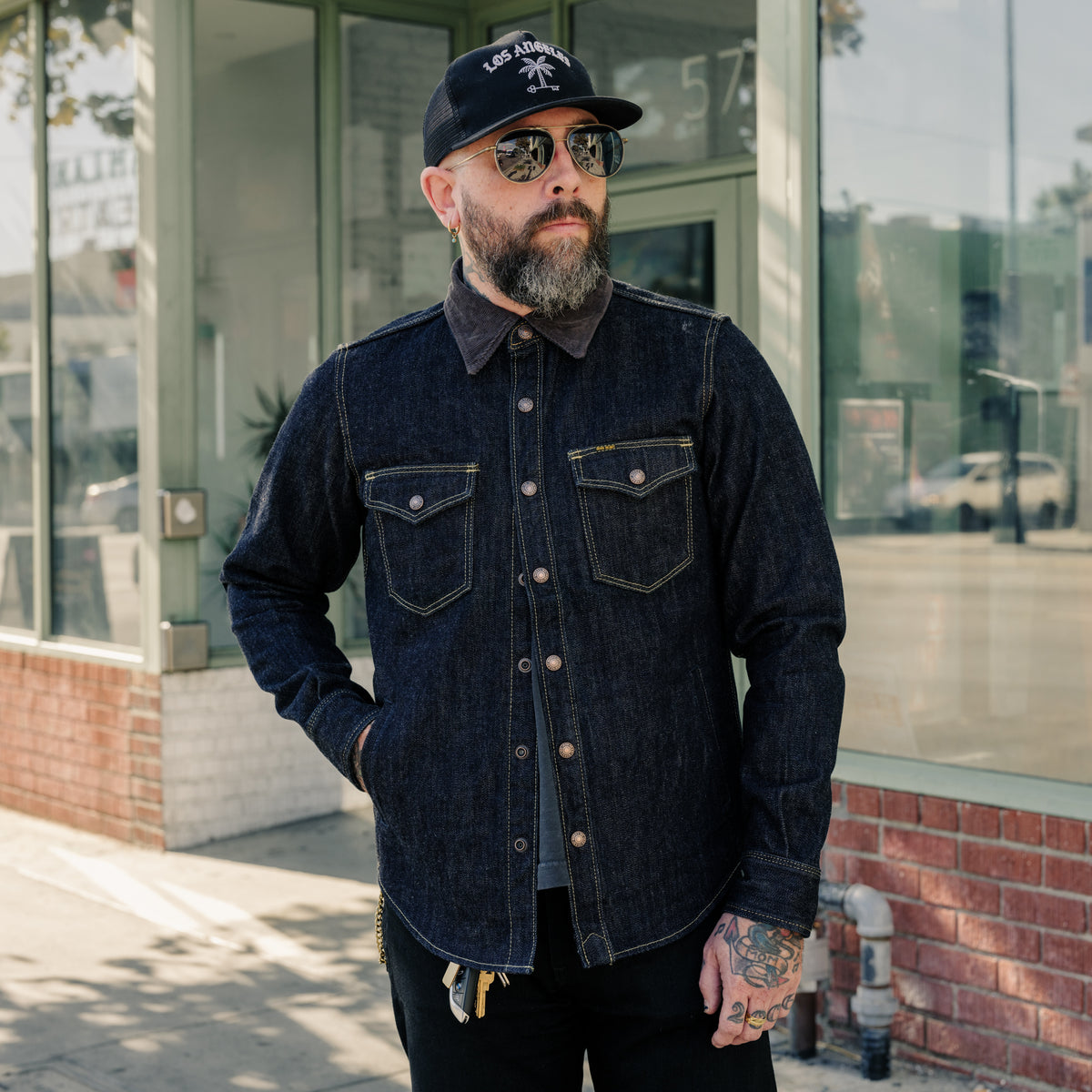 Iron Heart IHSH-427-IND 16oz Vintage Selvedge Denim CPO Shirt Indigo