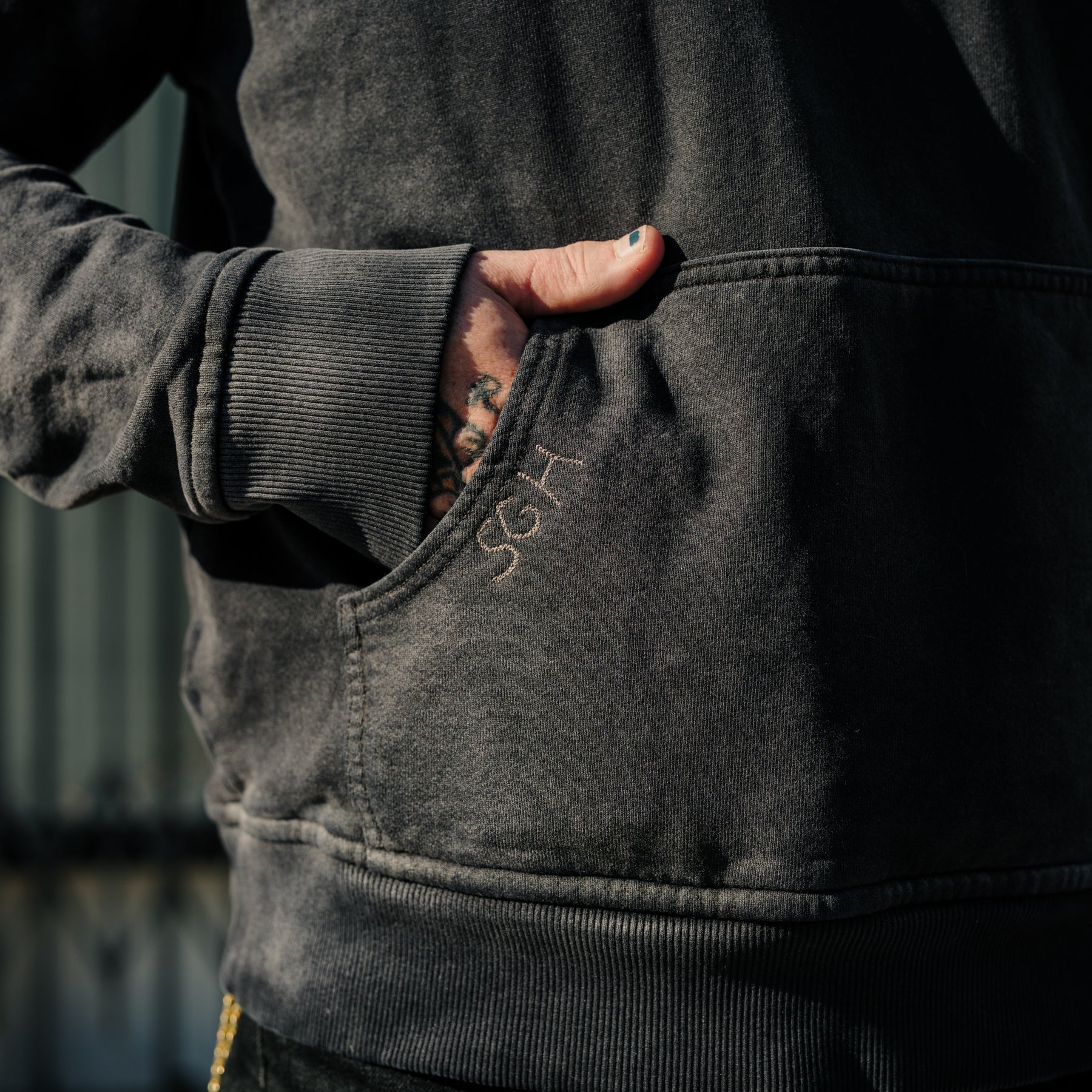 Schaeffer's Garment Hotel 20oz French Terry Worn & Bleached Black Hoodie