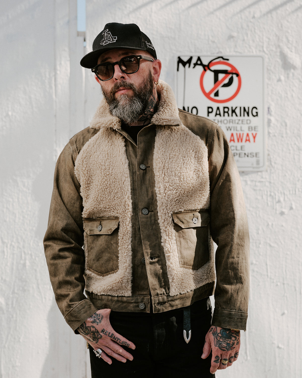 RRL Fleece-Panel Denim Trucker Jacket Distressed Brown