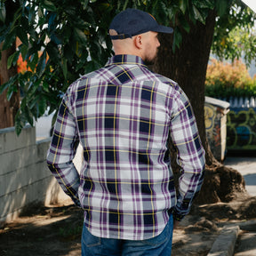 Iron Heart IHSH-390-PUR 9oz Selvedge American Check Western Shirt Purple FINAL SALE