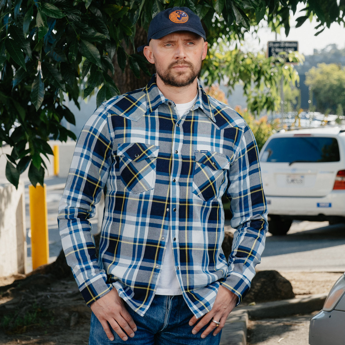 Iron Heart IHSH-390-BLU 9oz Selvedge American Check Western Shirt Blue FINAL SALE
