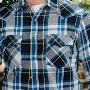 Iron Heart IHSH-390-BLU 9oz Selvedge American Check Western Shirt Blue FINAL SALE