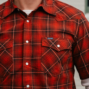 Iron Heart IHSH-386-RED 5oz Selvedge Short Sleeved Western Shirt Red