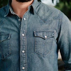 RRL Washed Denim Western Shirt Dark Wash