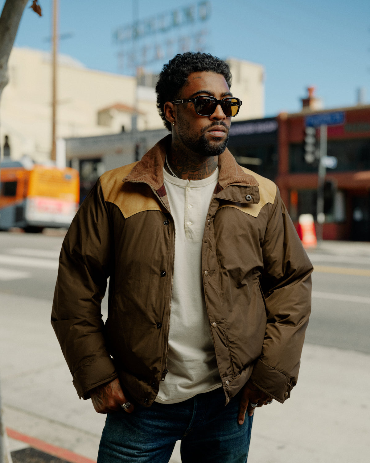RRL Leather Yoke Western Jacket Dark Olive