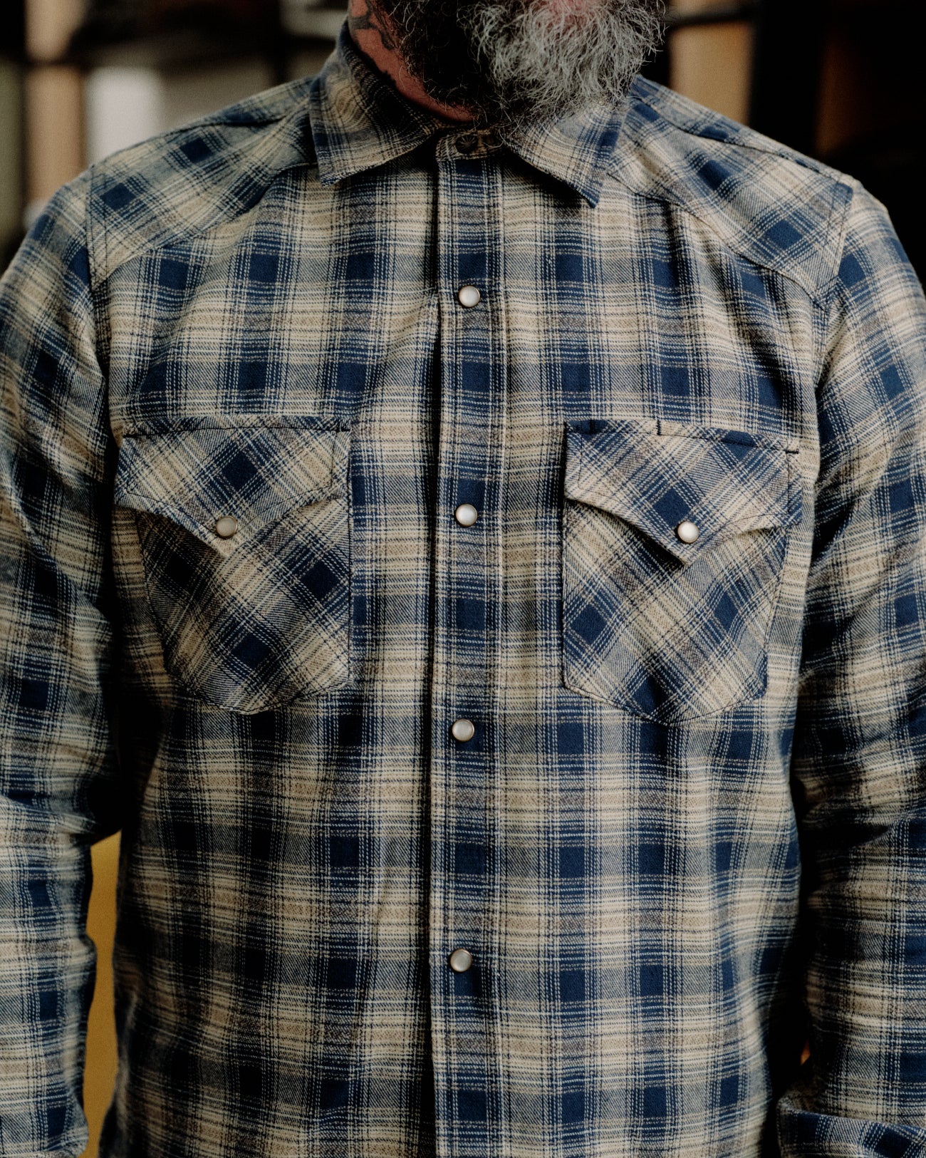 Rogue Territory Western Shirt Navy Plaid