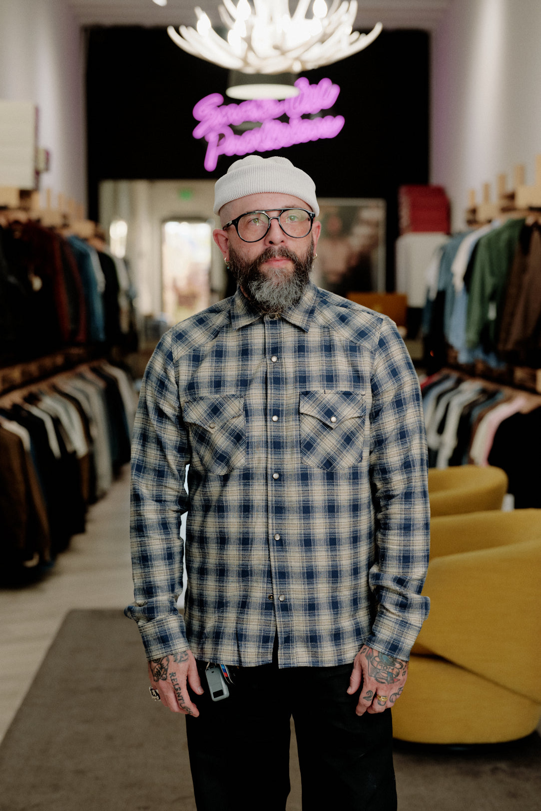 Rogue Territory Western Shirt Navy Plaid
