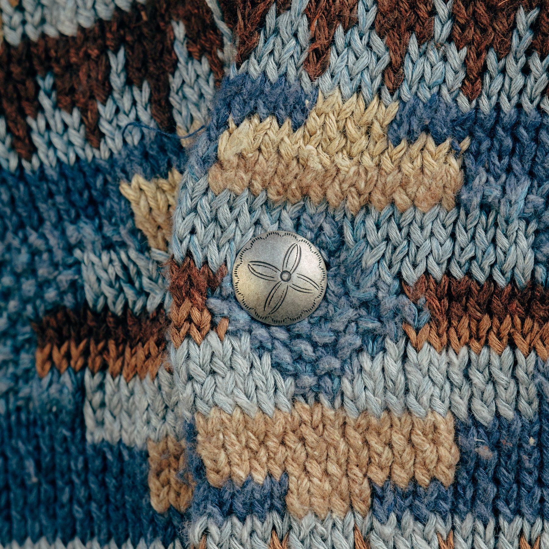 RRL Hand-Knit Linen Blend Belted Cardigan Blue Multi