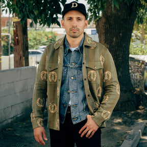 RRL Horseshoe Logo Cotton Overshirt Sweater Sage Multi